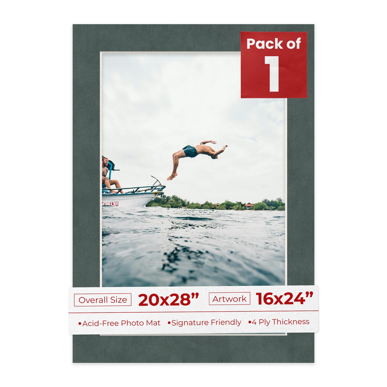 Dark Grey Suede Mat Board for 20x28 Frames - Fits 16x24 Photos